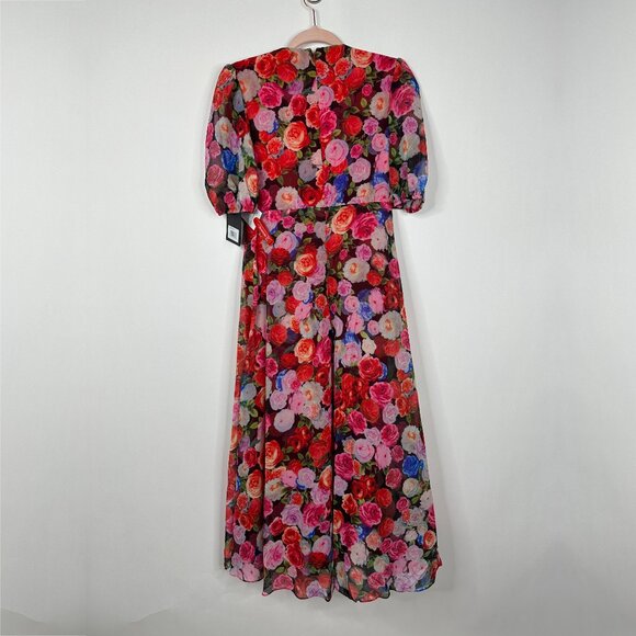 NWT Mac Duggal Multicolor Floral Front Tie Puff Sleeve Flowy Dress #A0538- 41 - Picture 6 of 10